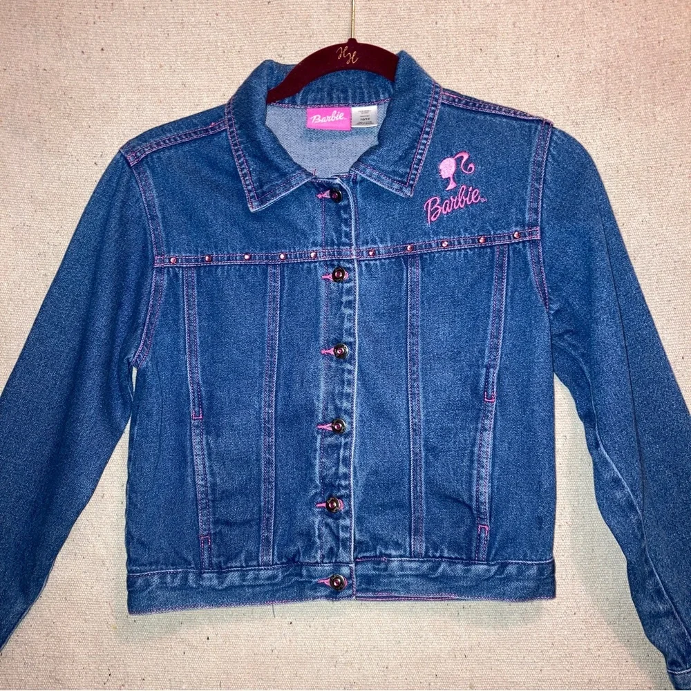 Vintage Girl’s Y2K Barbie denim jean jacket Embroidered Rhinestones 10-12 New